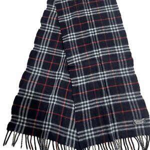 Burberrys Classic Check Scarf Black 100% Cashmere Unisex Scarf Made In England